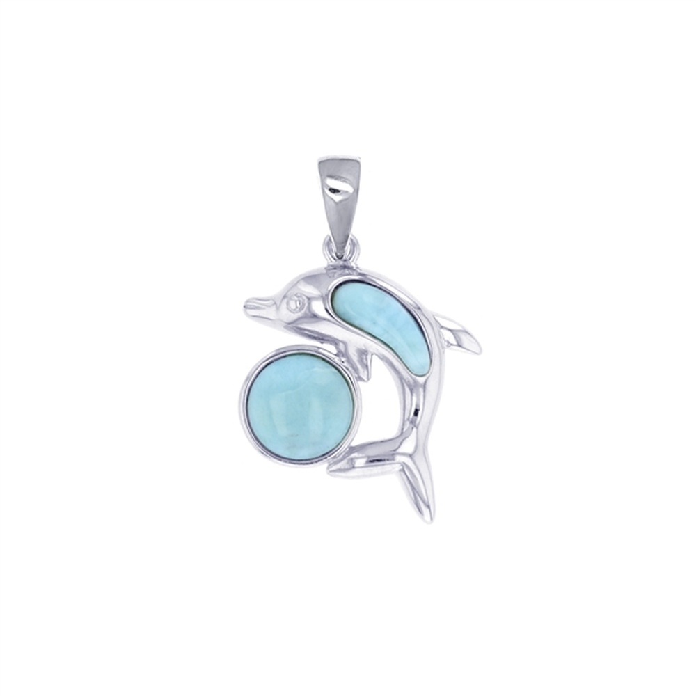 925 Sterling  Silver Larimar Dolphin and Ball Pendant  3.9 gm